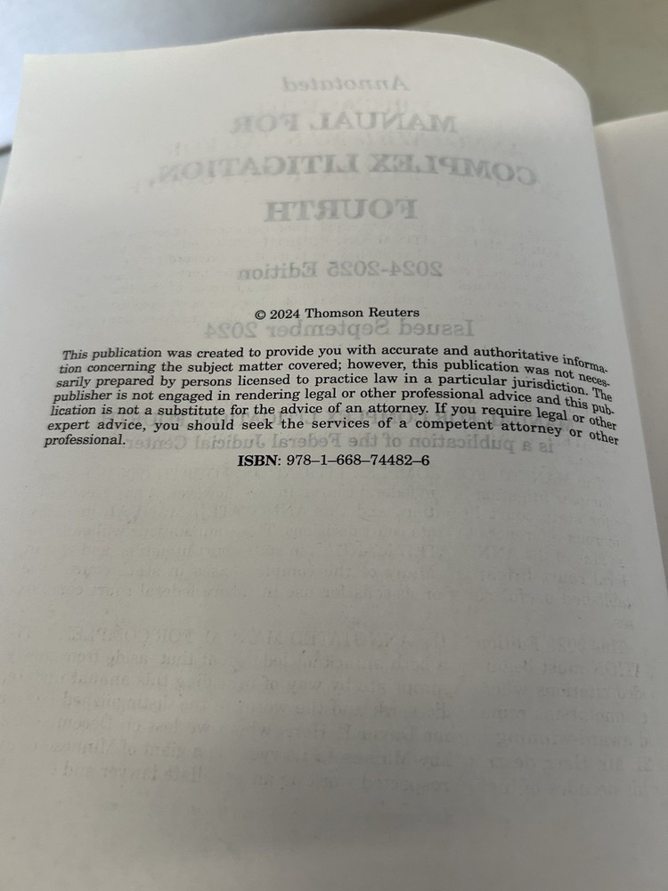 Annotated Manual for Complex Litigation 4th 2024-2025 ed. Thomson Reuters