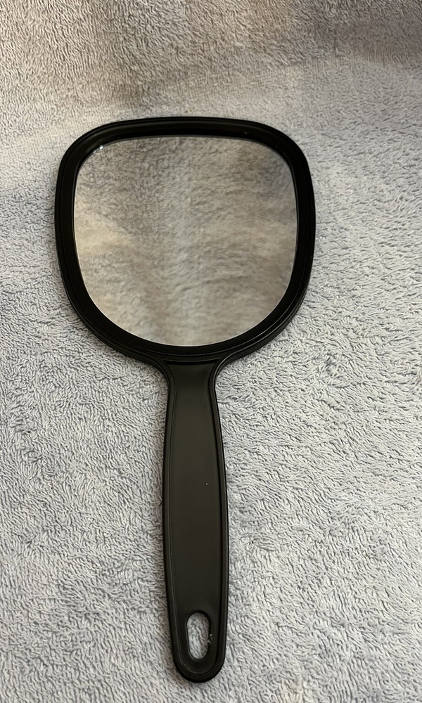 Black Hand Mirror Plastic 10.5” Rectangular Textured Back Vintage