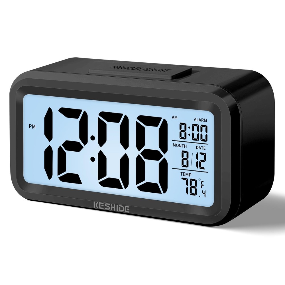 KESHIDE Digital Alarm Clock Battery Operated with Indoor Small, Black