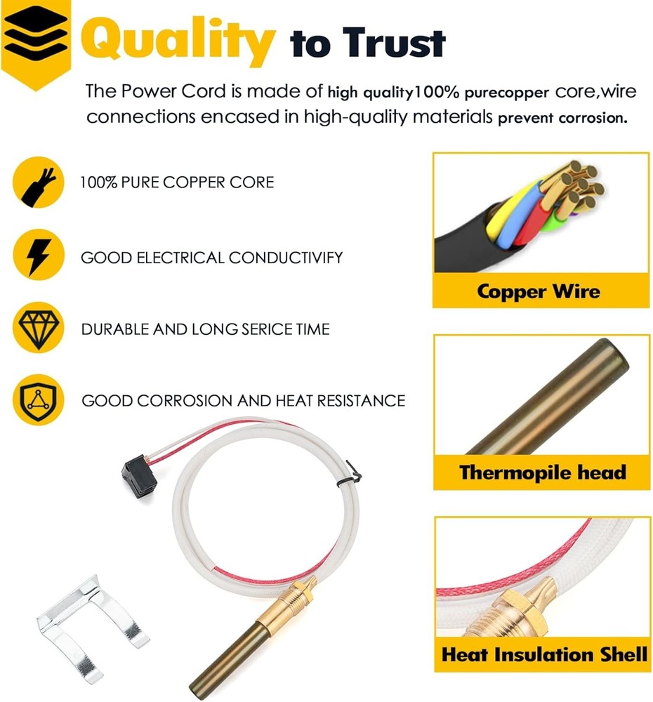 LP Thermopile Senor Component for Pilot Burner Assembly Replace White