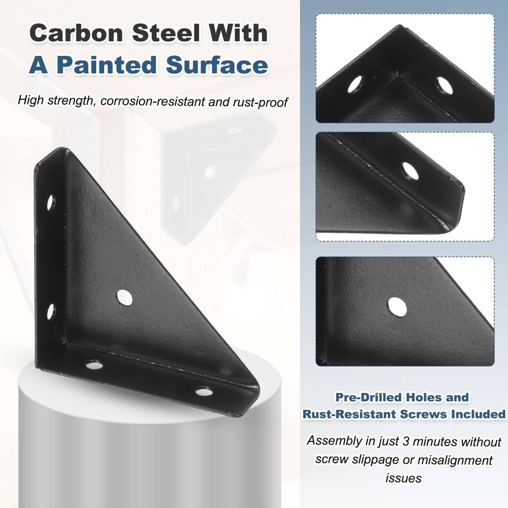 4 Hinged Angles 66mm x 66mm Carbon Steel Black Triangular Angles