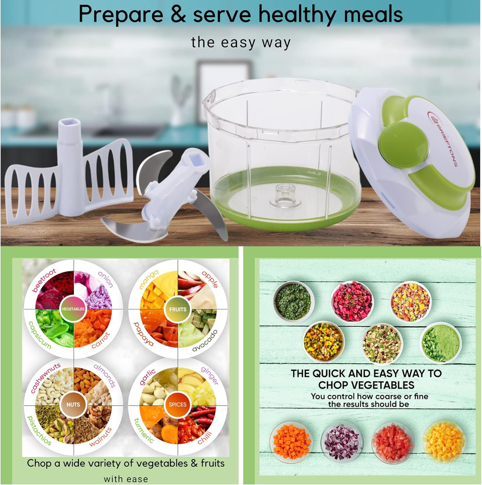 Quickpull Manual Food Chopper: Large 4-Cup Powerful Hand Pull Chopper/Mincer/Mix