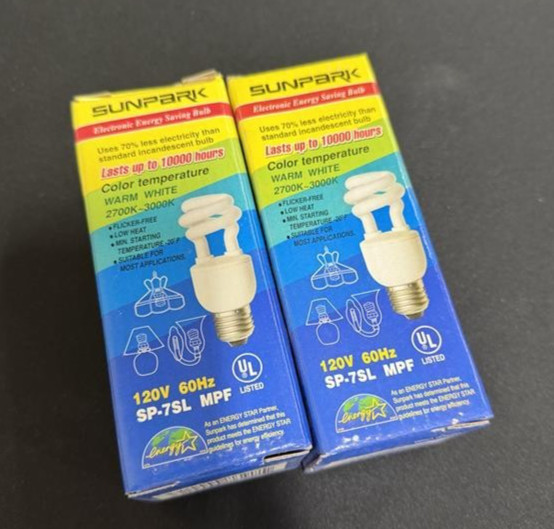 2pk - SP-7SL Sunpark 7 watt Medium Base E26 Mini Spiral CFL 2700k Light Bulbs