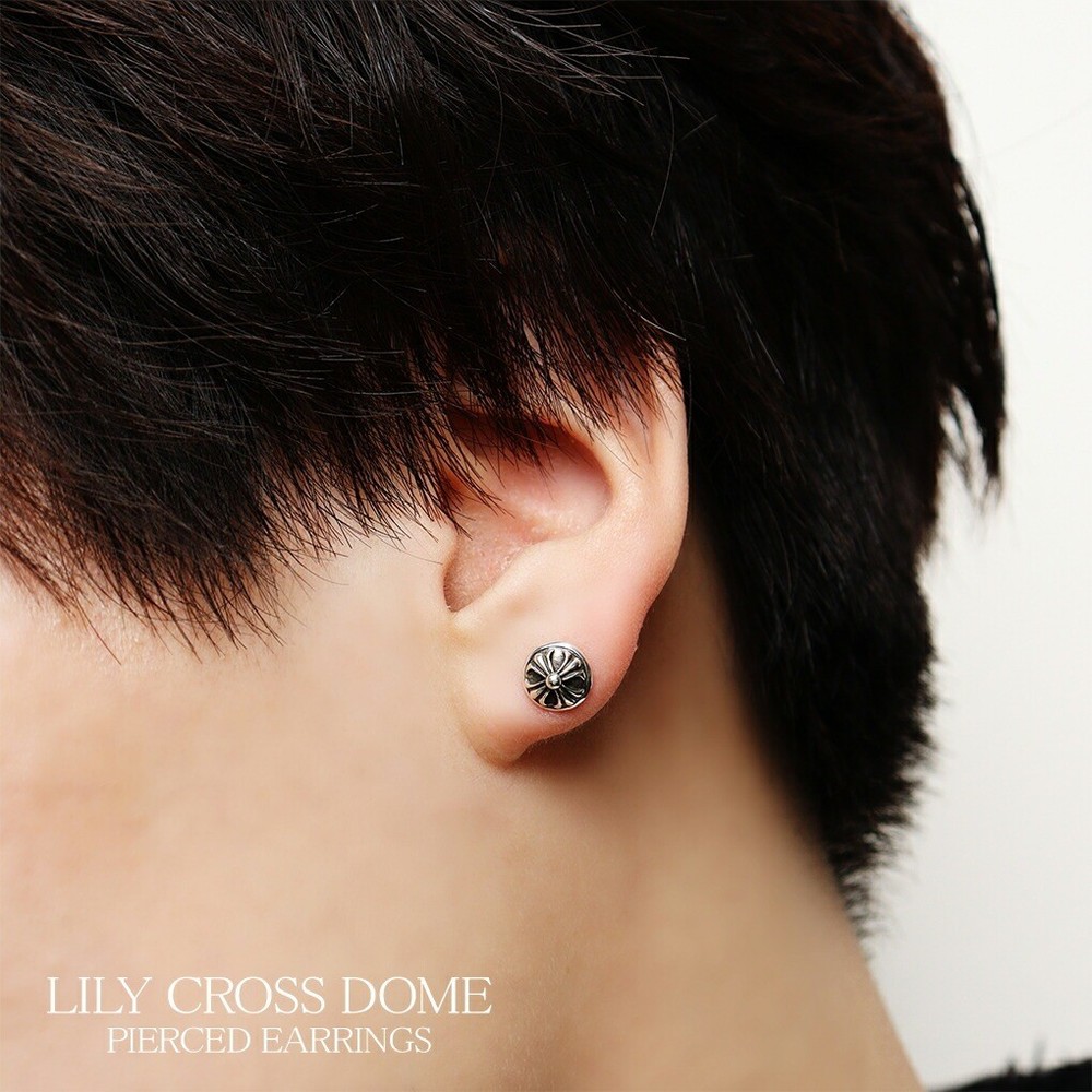 Cross Dome Stud Silver Earring (Single) Gothic Lily Cross
