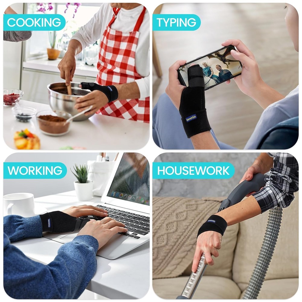 Trigger Thumb Splint - Spica Support Brace Stabilizer One Size, Black