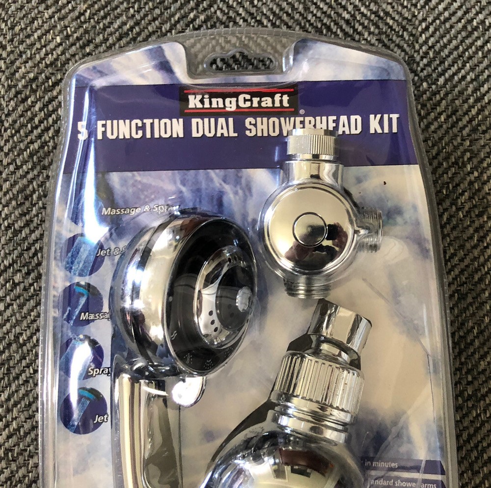 KingCraft 5 Function Dual Showerhead Kit Jet Spray Massage Combination Open Box