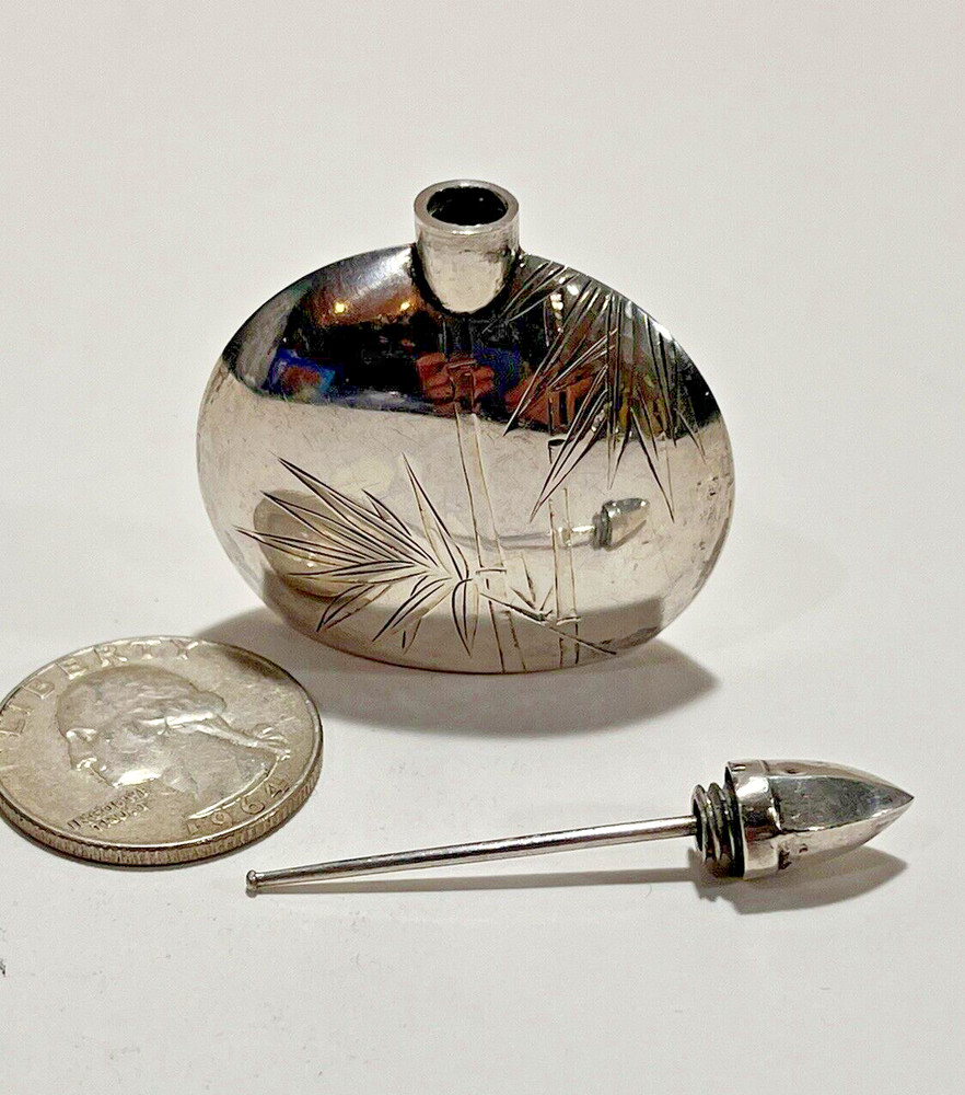 950 Silver Miniature Perfume Bottle Chased Work 13.4 Grams