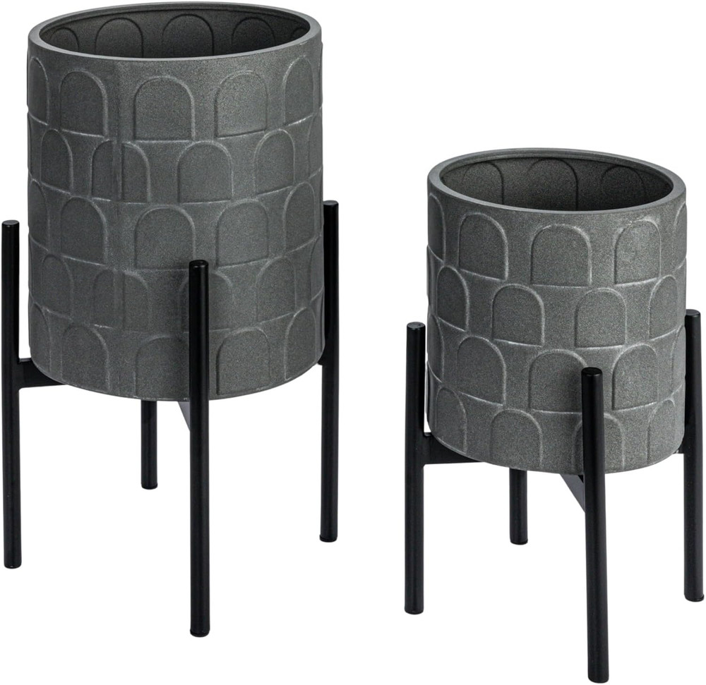 Metal Planter on Stand, Grey