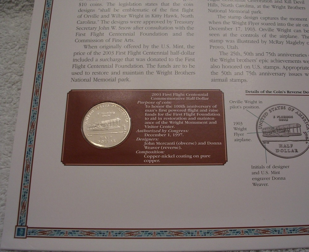 2003 P First Flight Centennial Half Dollar - Coin & Stamp Commemorative Panel