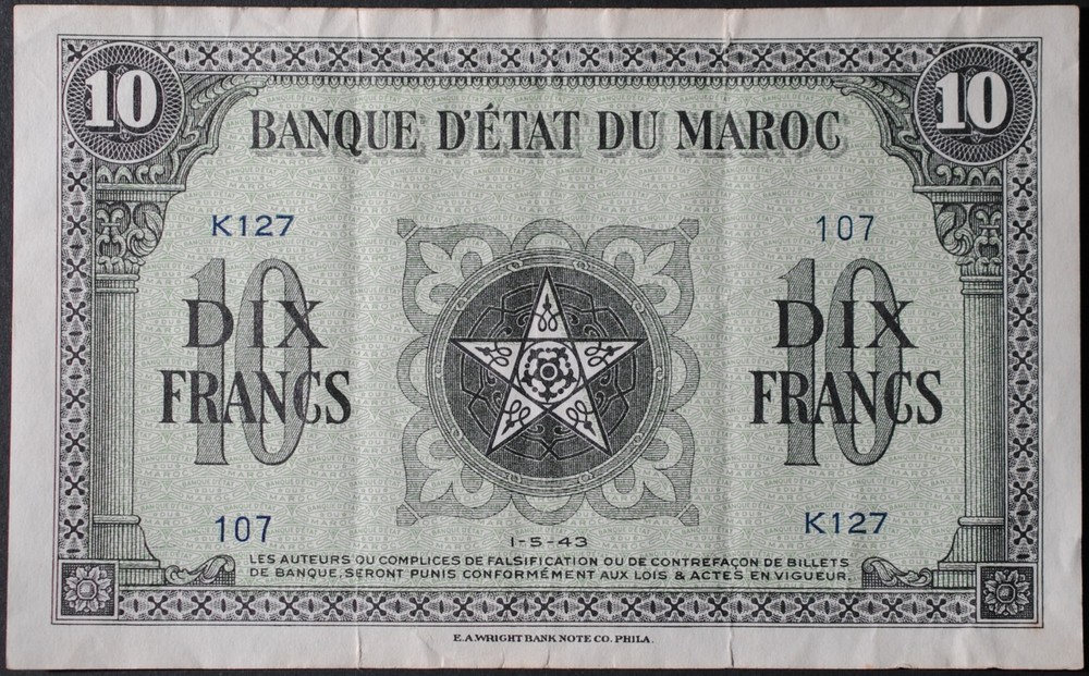 Morocco P25a 10 Francs VF+