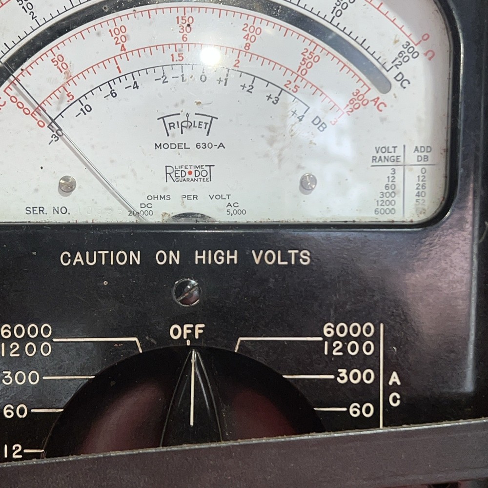 Triplett 3030 Model 630 Analog Volt-Ohm Meter with 25 Ranges Missing Screws