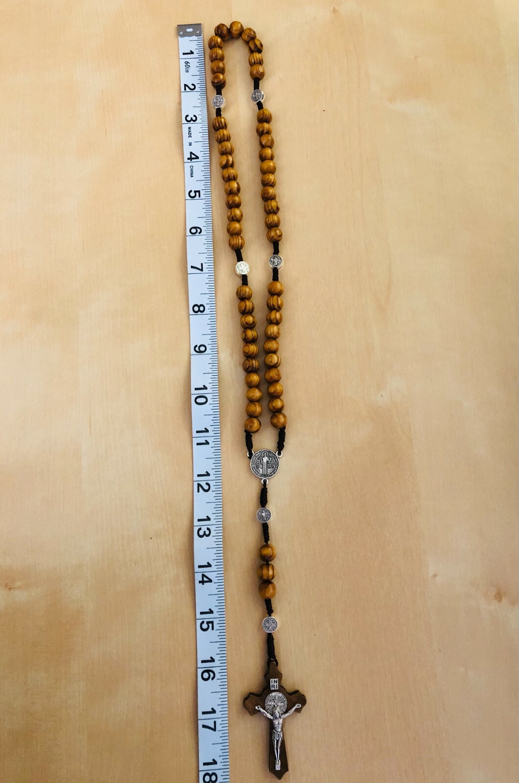 Saint Benedict Wooden Beads Rosary with INRI Crucifix & Medal Catholic Prayer 4x