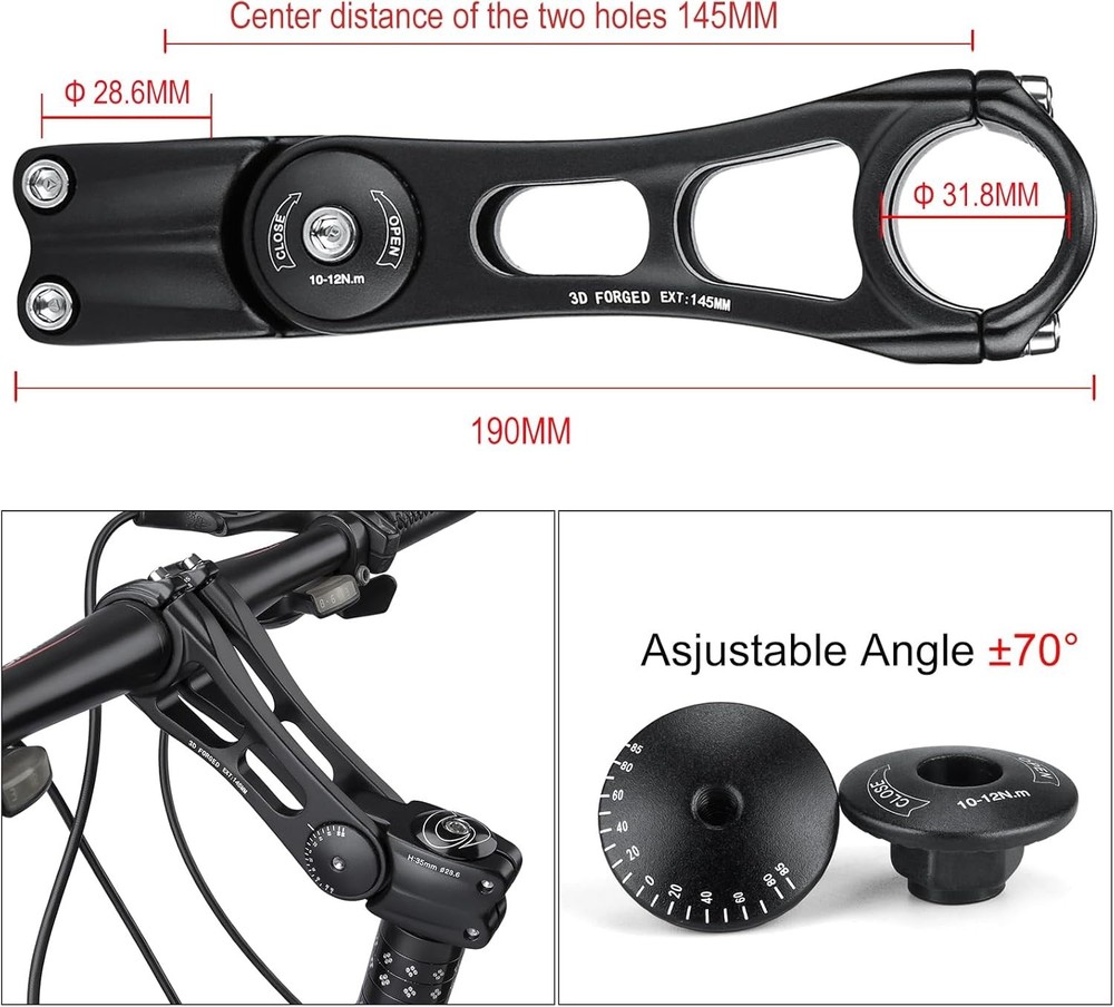 Adjustable 31.8mm MTB Stem - 70° Riser for Custom Comfort
