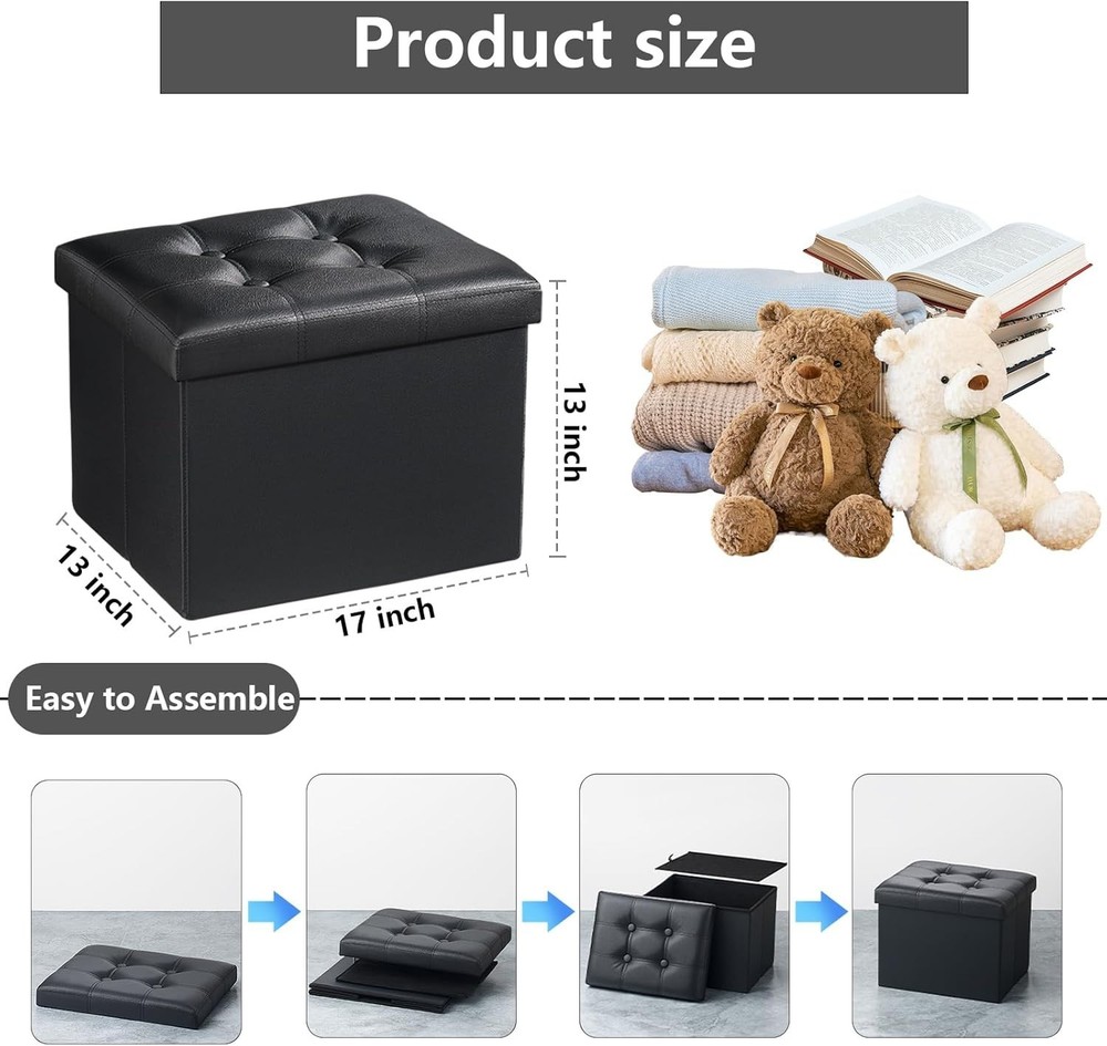 Compact Rectangular Footstool with Storage, Leather Upholstery, 17 x 13 Inches