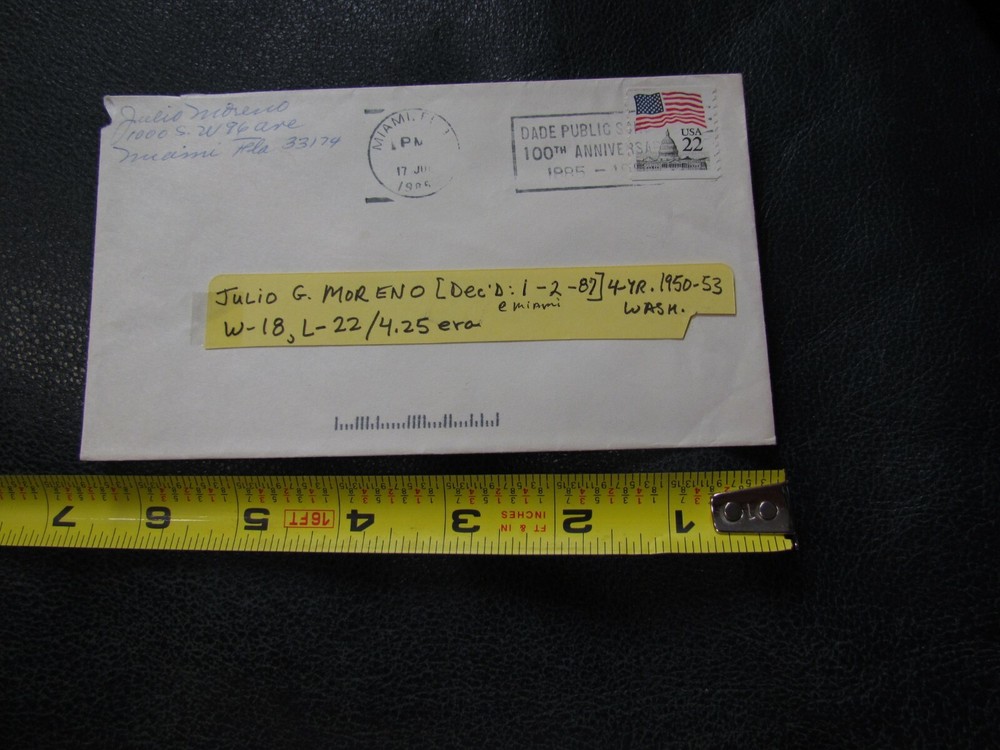 Julio Moreno Autographed Envelope JSA Auction Certified