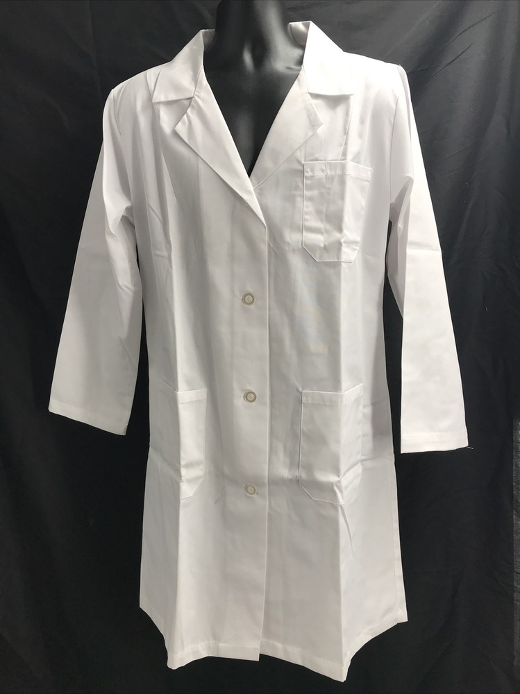 Natural Uniforms Unisex Long Sleeve Solid White Button Up Collared Lab Coat Sz L