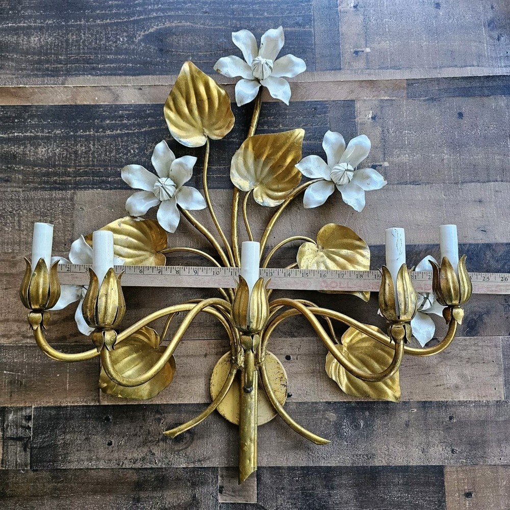 Vintage 5 Light Gold Gilt Floral Wall Sconce