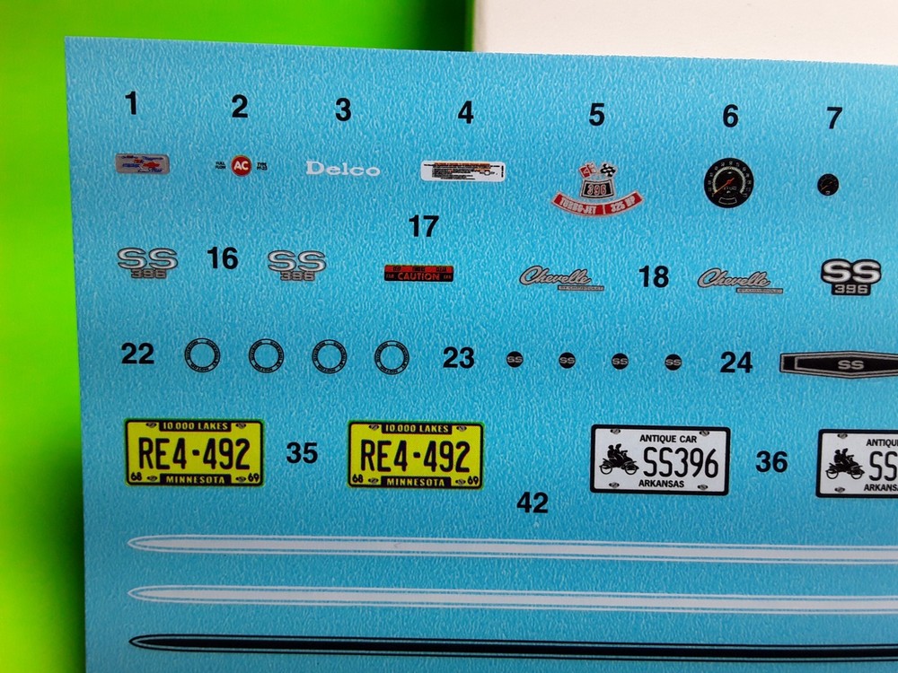 Decal Sheet 69 1969 Chevelle SS 396 1/25 Revell Scripts Emblems Dash Cluster