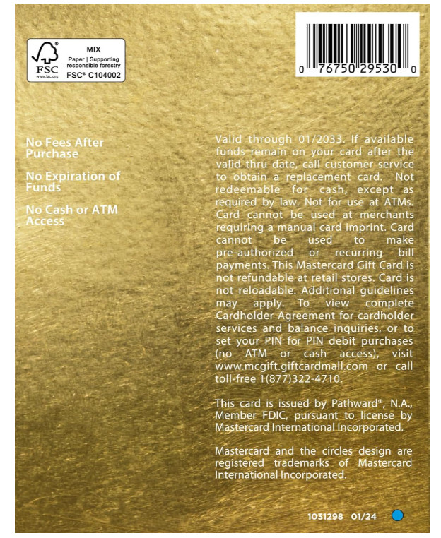 MasterCard Physical Gift Card – $100 (plus $5.95 Purchase Fee)