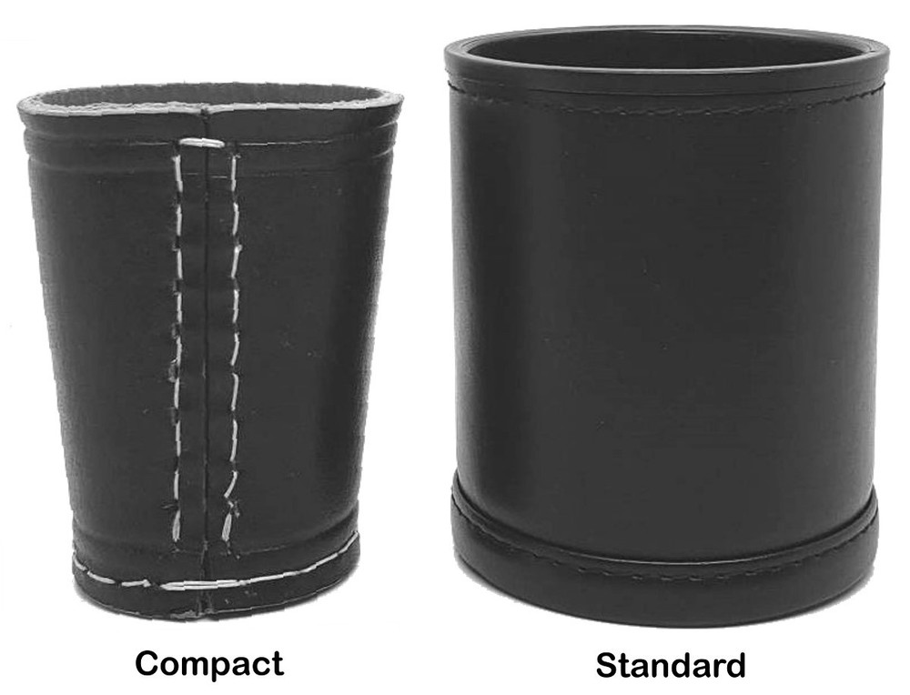 2 Sets Genuine Leather Compact Dice Cups Grey Red + White Dice Squared Corners