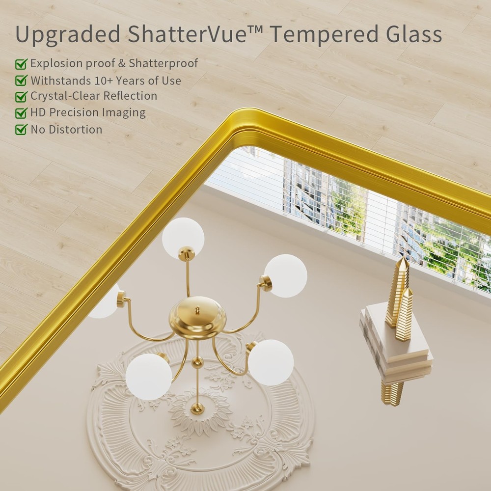 Gold Wall Mirror for Bathroom, 30x30 Inch Matte Deep Framed Rounded Rectangle...