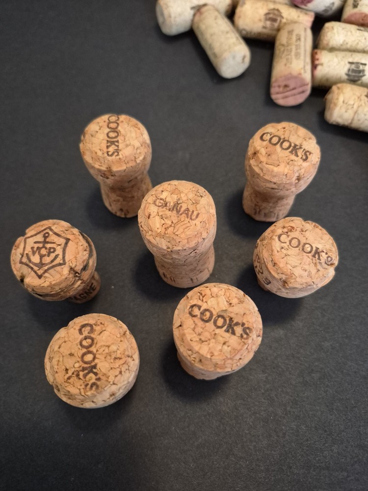 Biscotti Container Filled With Wine Corks(Mostly Charles Shaw) 7 Champagne Corks
