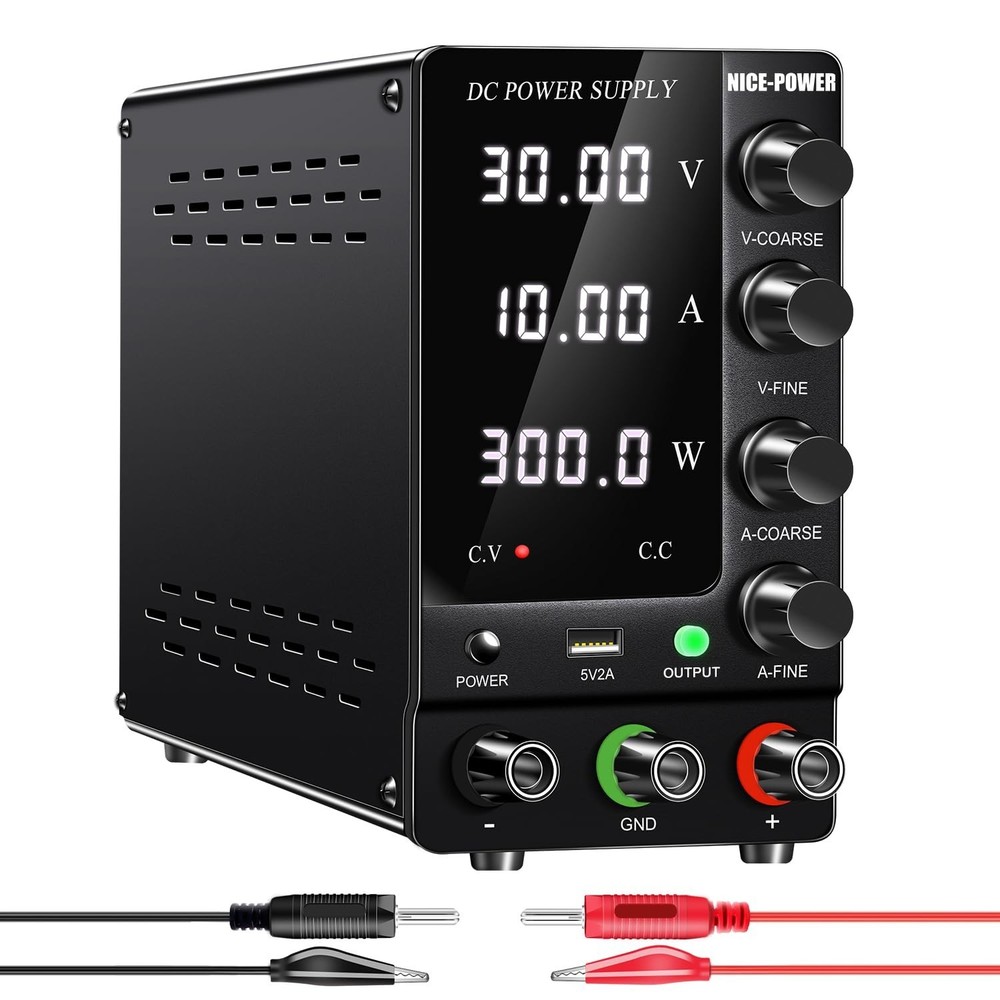 DC Power Supply Variable 30V 10A, Adjustable Switching Regulated DC Bench Power