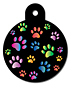 MULTICOLORED PAWS PERSONALIZED BLACK ROUND PET ID TAG