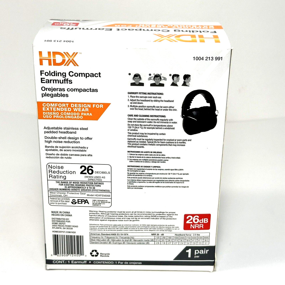 HDX Folding Compact Earmuffs-Double Shell Noise Reduction 26 db