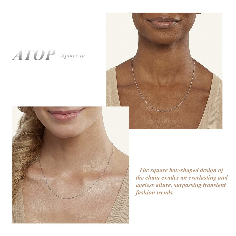 Italian Solid Sterling Silver Square Box Link Chain Necklace 925 Silver Chain