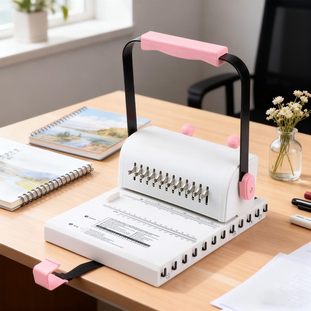 Book Binding Machine with Slide Ruler Compatible with Wire or Spiral Coils, M...