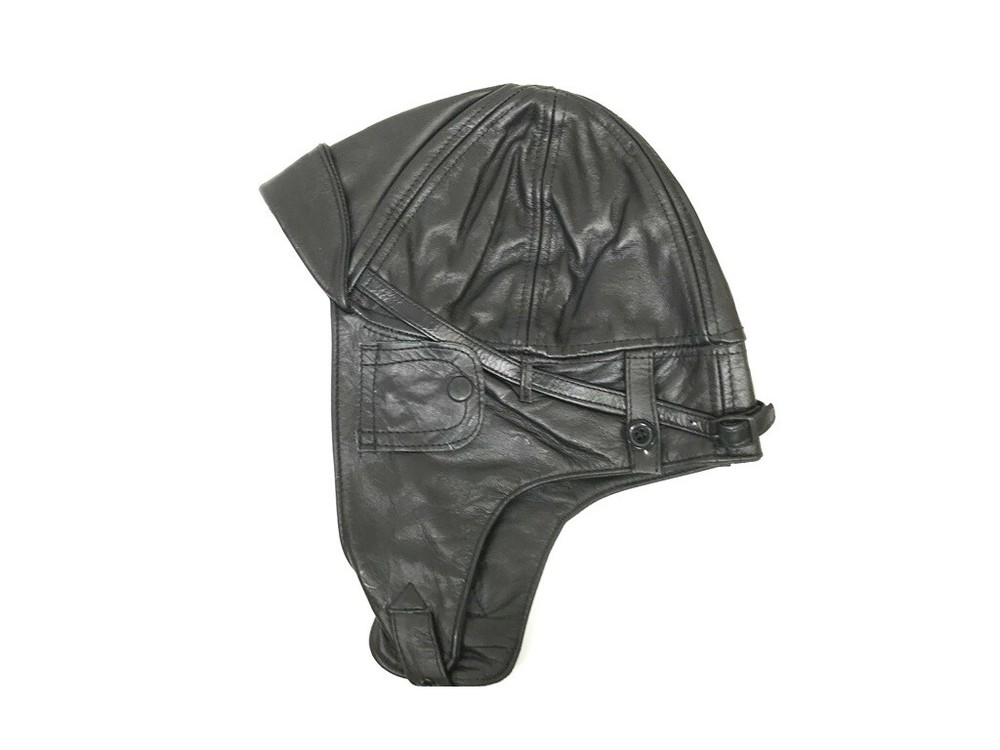 Leather Aviator Cap Black, Repro German WW2 Size Large