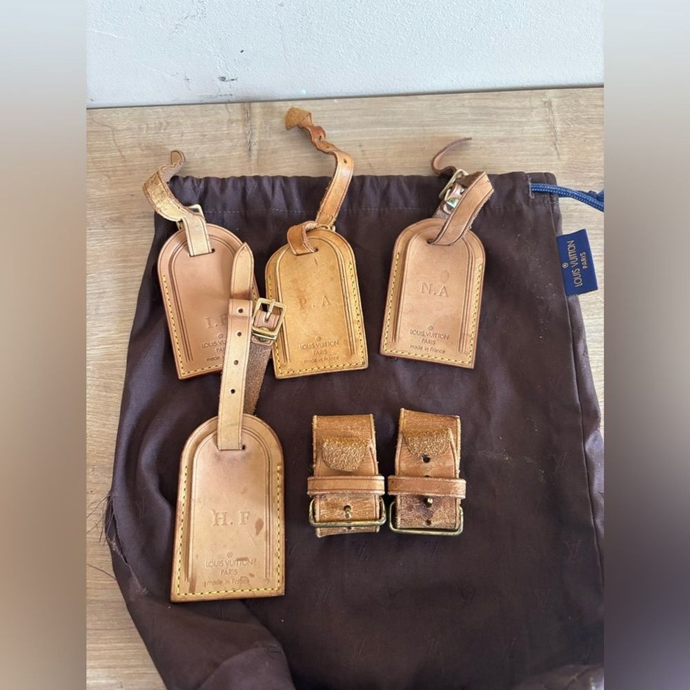 Authentic Louis Vuitton id tags lot with dust bag