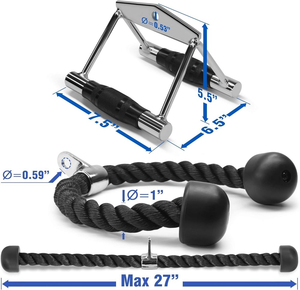 Cable Machine Attachments: Double D Handle & Tricep Rope Combo, 880 LB