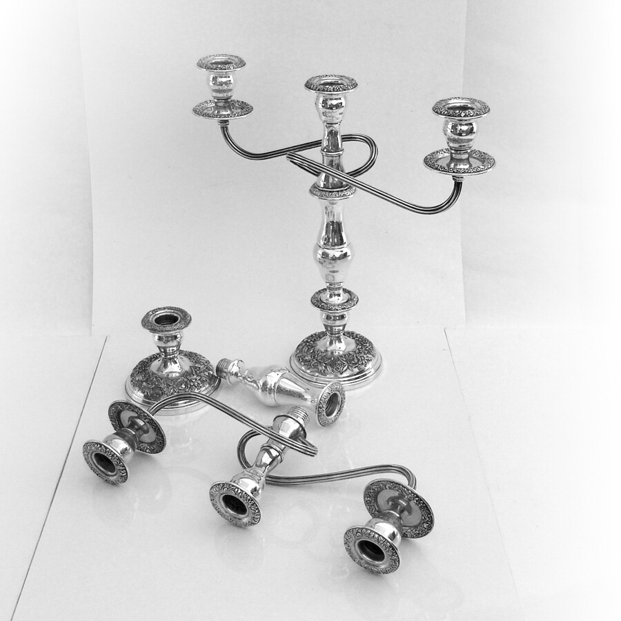 Repousse Three Light Candelabra Pair Kirk Son Sterling Silver