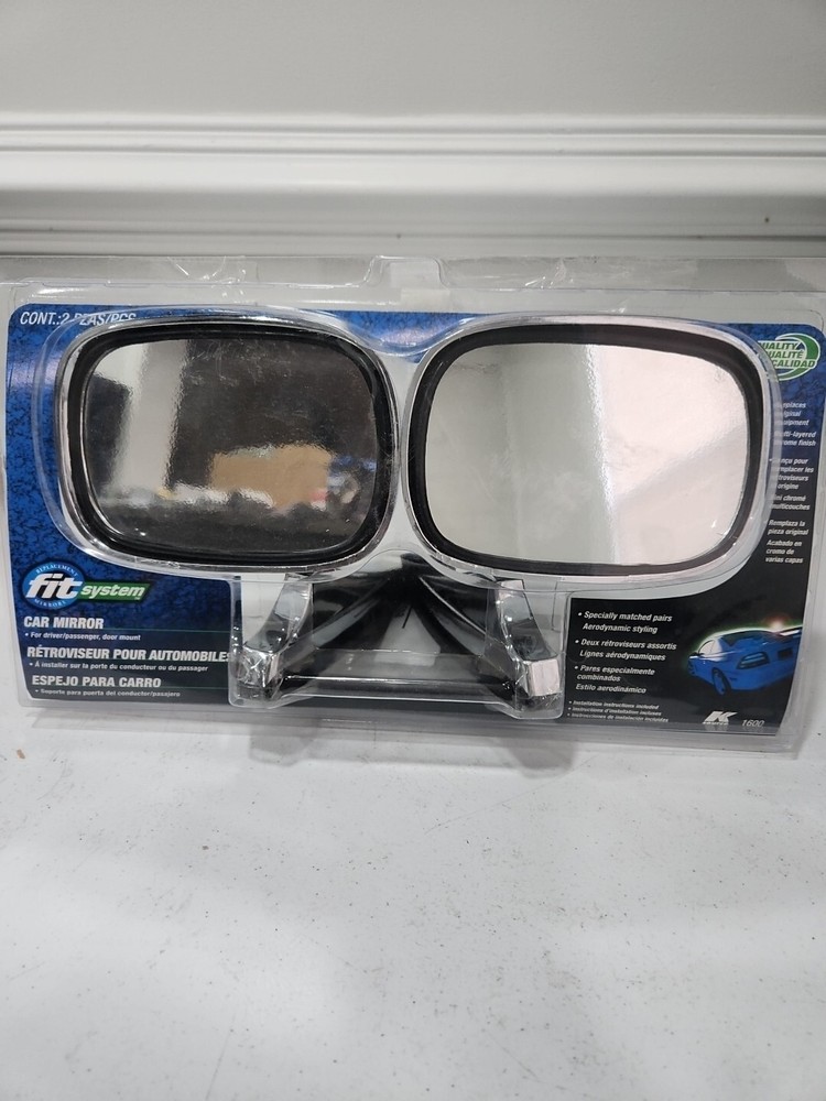 K- Source 1600 Fit System Car Mirror with Ratchet Mount- Silver 2ct
