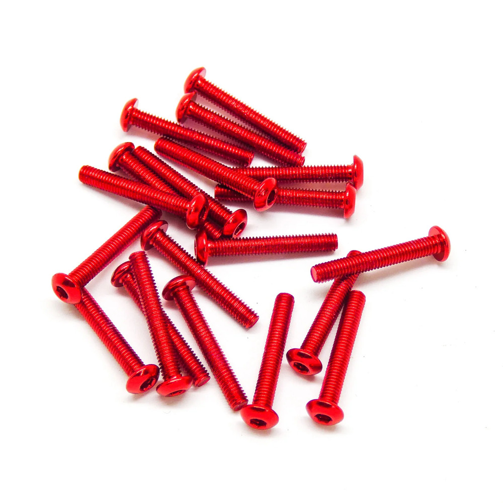 20pcs M3x20mm Button Head Screws Anodized 6063 Aluminum Hex Socket (Red)