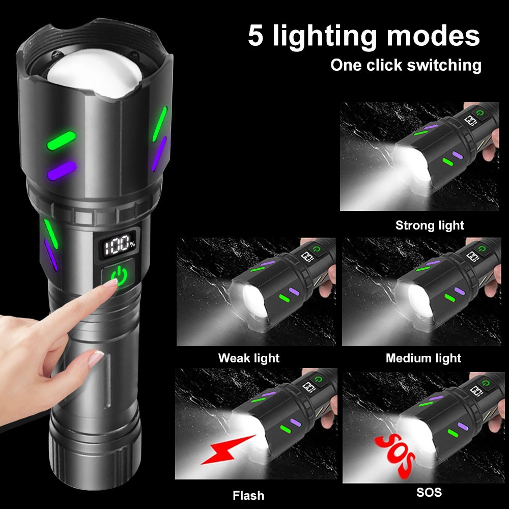 12000LM Camping Light Laser White LED Flashlight Torch USB Rechargeable Zoomable