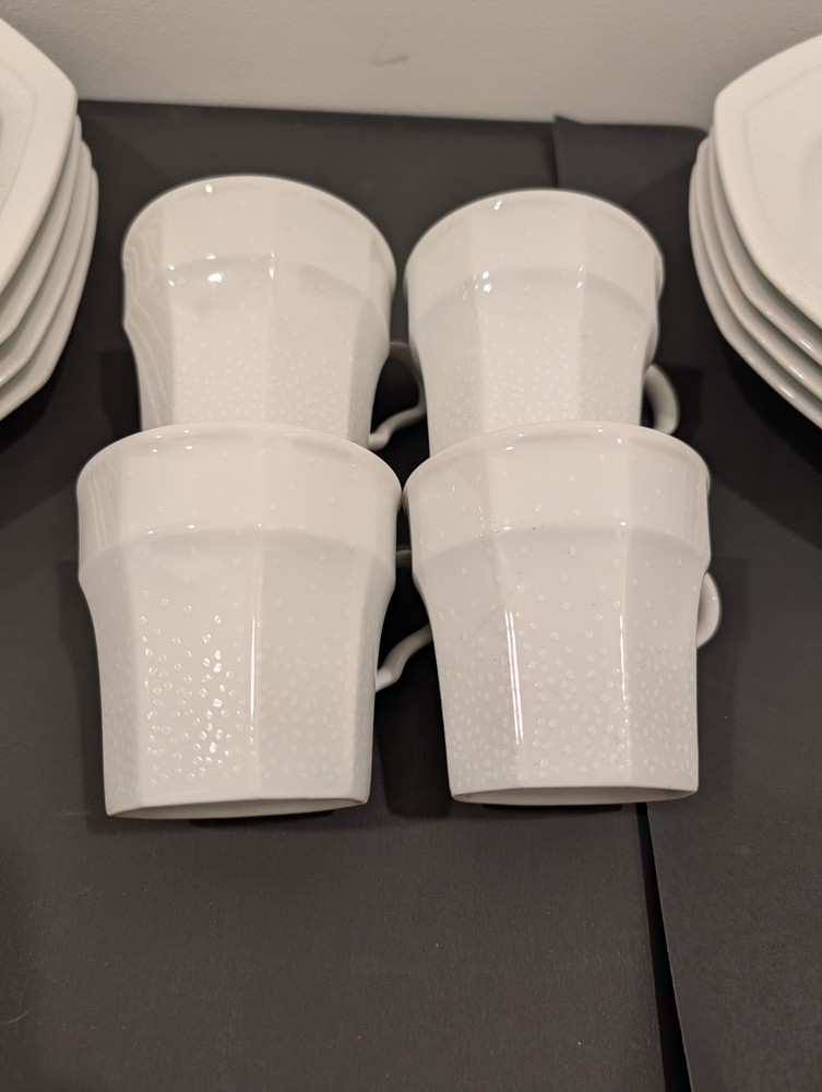Modern White Dinnerware Set Plates & Mugs Minimalist Stoneware Tableware