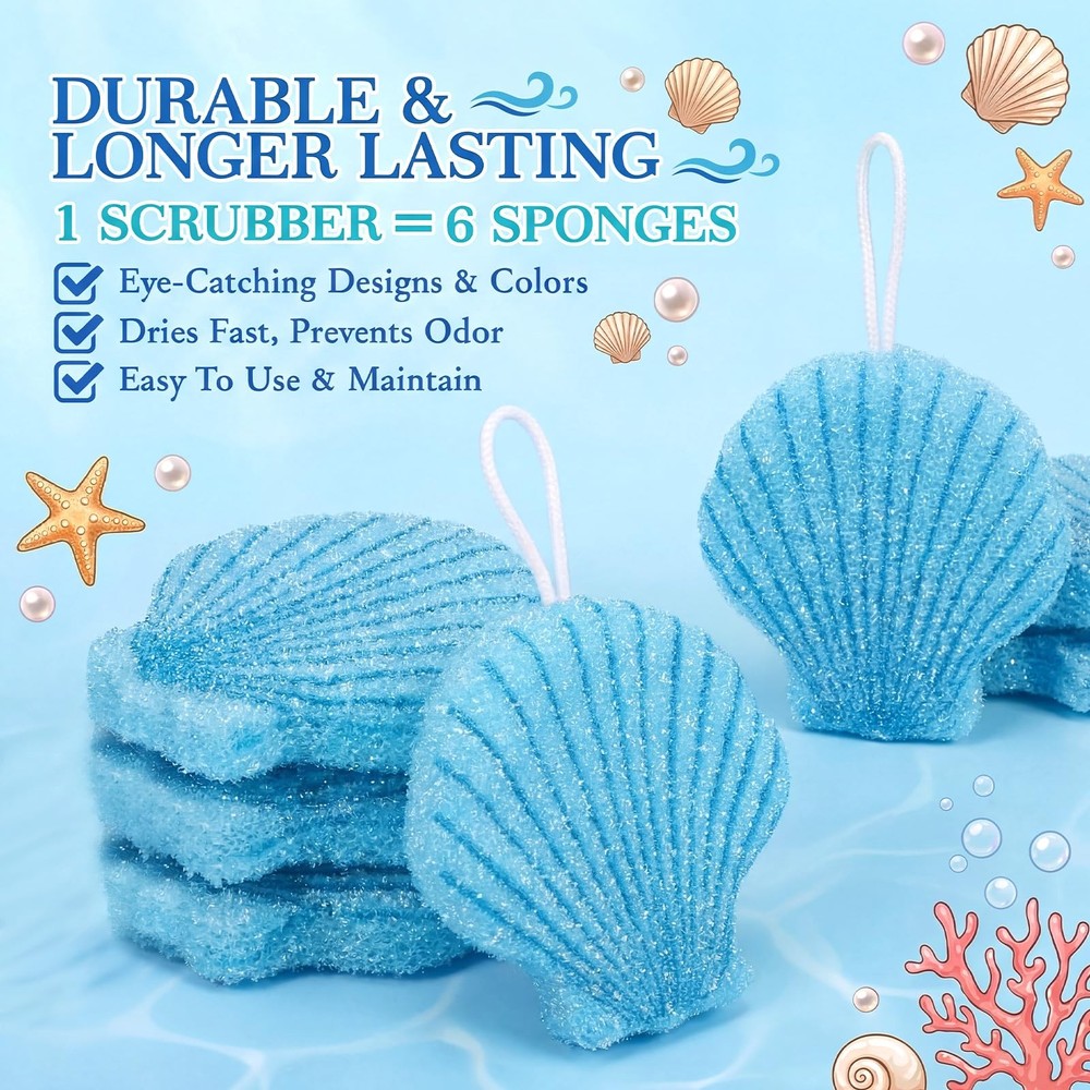 12 Pcs Shell Sponge Dish Scrubber Dual Sided Non Scratch Dish Washing Scrubbe...