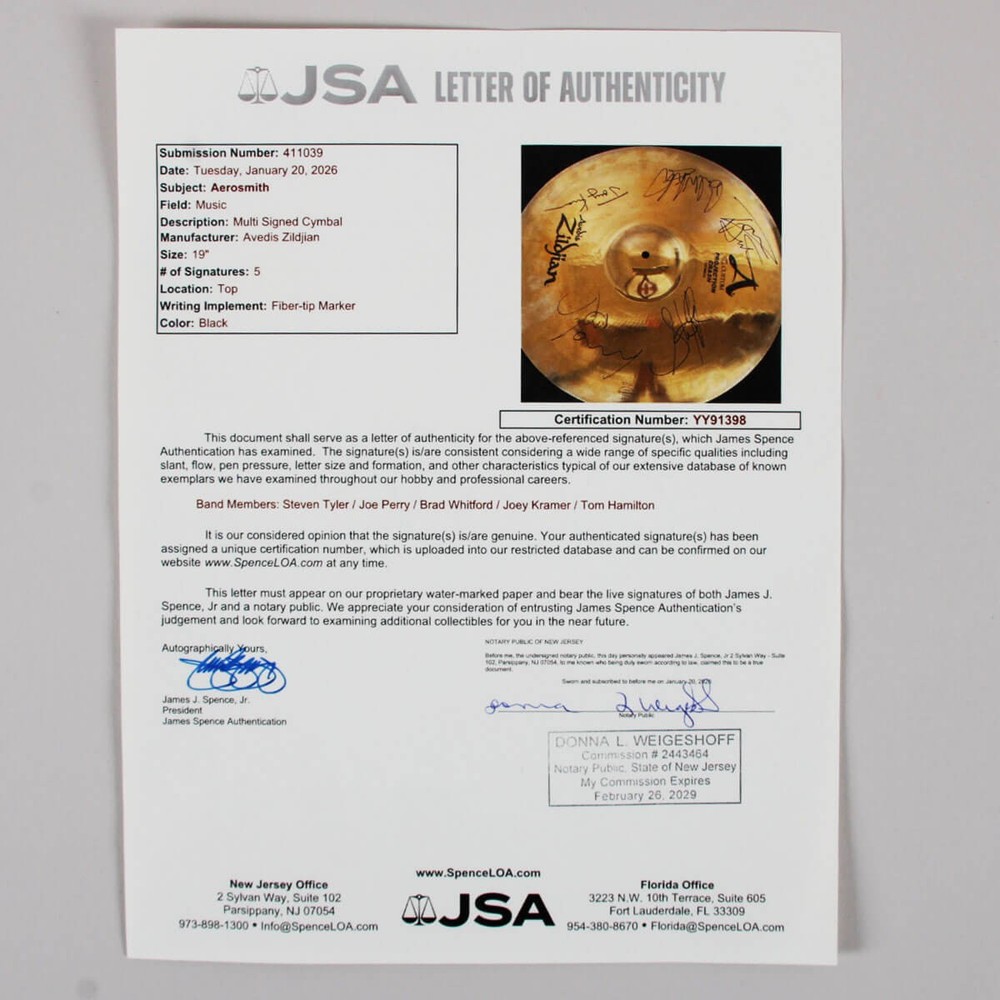 Aerosmith Signed Drum Symbol - COA JSA