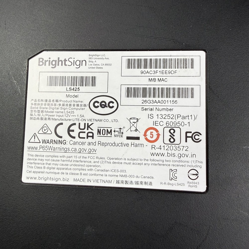 BrightSign LS5 Model LS425 Player/ UNIT ONLY - UNTESTED - *READ*