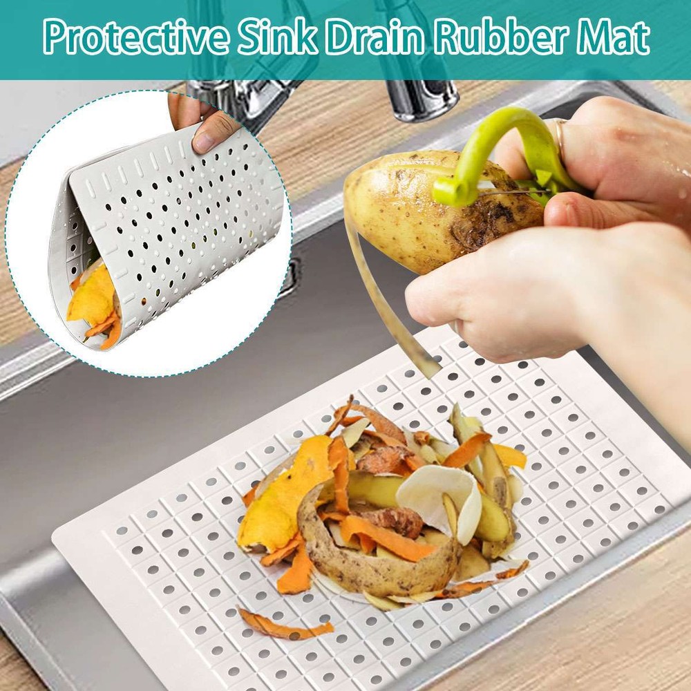 2 Pack Kitchen Sink Mat Drain Pad Protector 10" x 12" Non-Slip Rubber Durable
