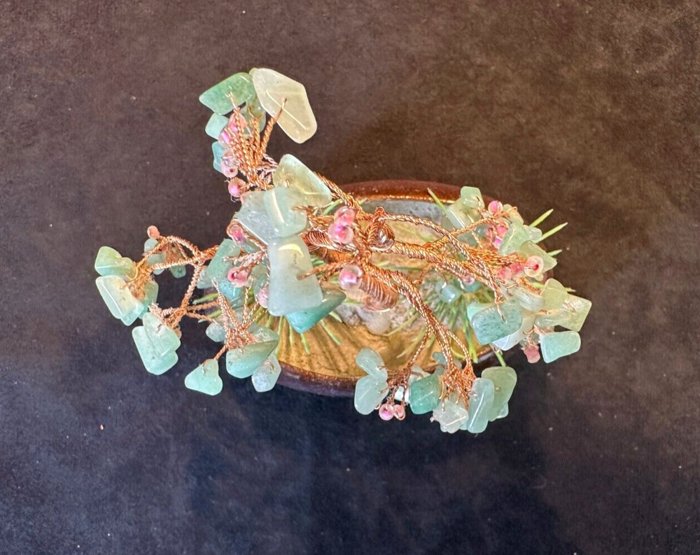 Jade Stone and Twisted Copper Wire Bonsai Tree