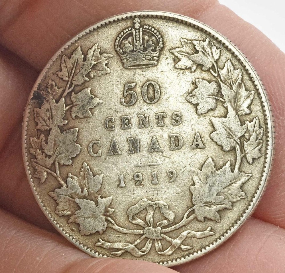 Raw 1919 Canada Silver Half dollar 50 cent piece nice condition