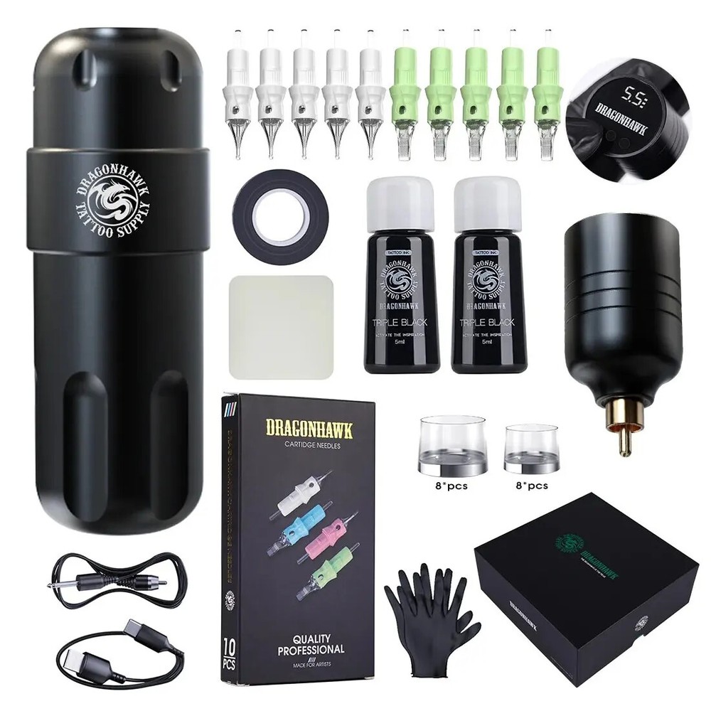 Tattoo Machine Kit Complete Pen Wireless Type-C Quickly Charge Battery Ink Set