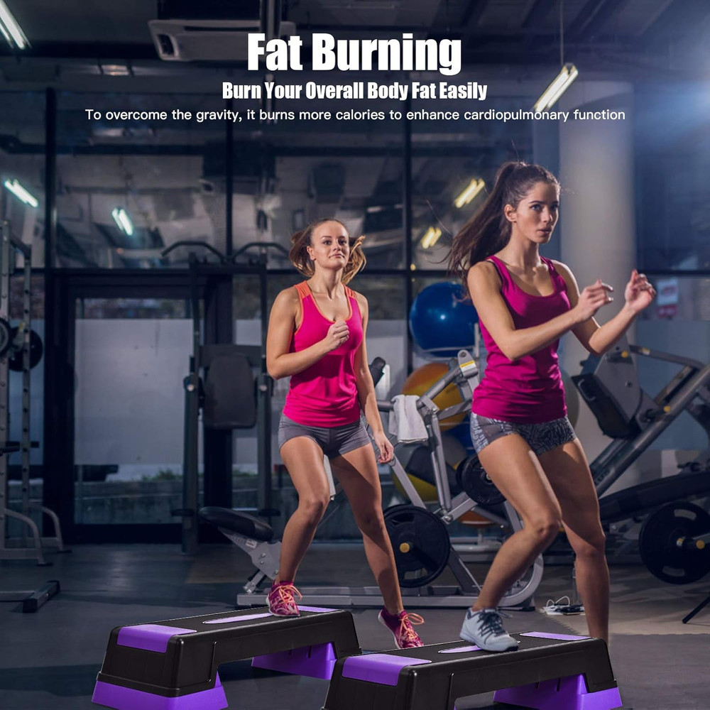 Exercise Step Platform, 30” Aerobic Stepper with Risers, 5”-7”-9” Height Adjusta