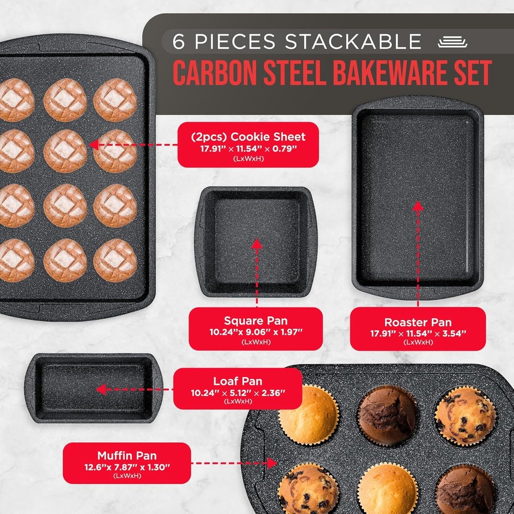Bakken Swiss - Bakeware Set – 6 Piece – Stackable – Non-Stick Baking Pans