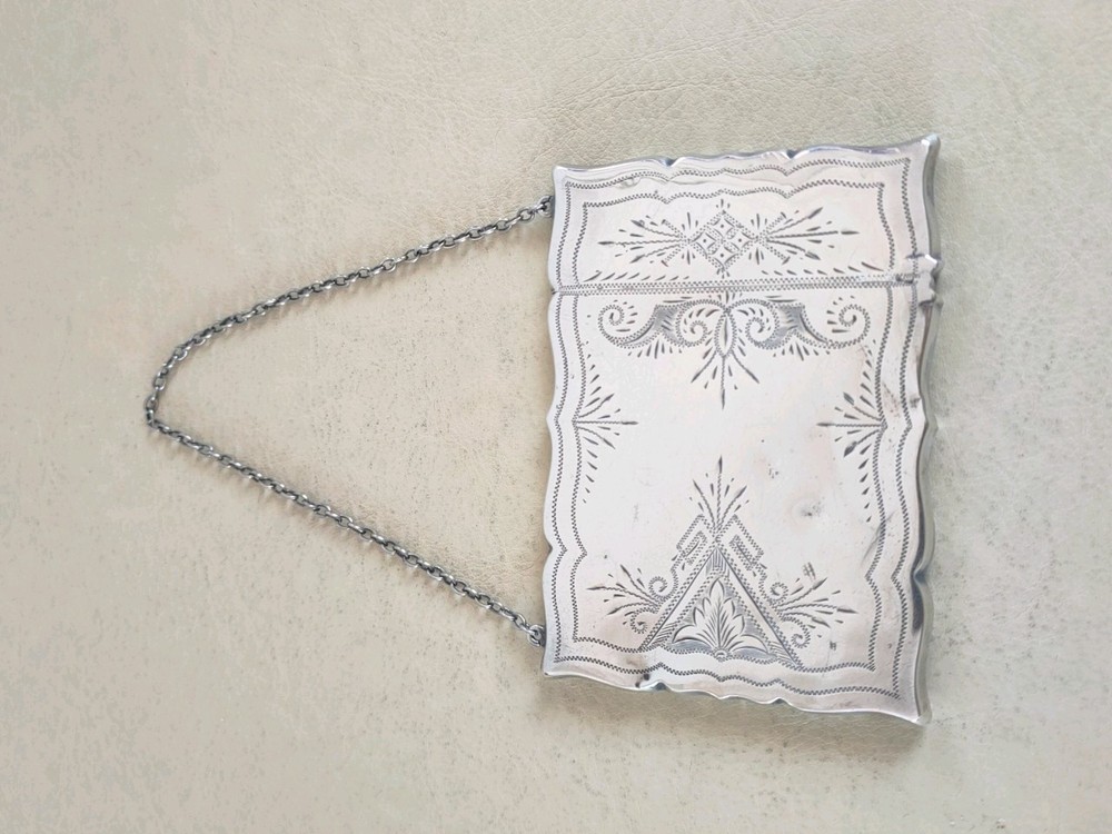 Antique Sterling Silver Calling Card Case With Chatelaine Chain