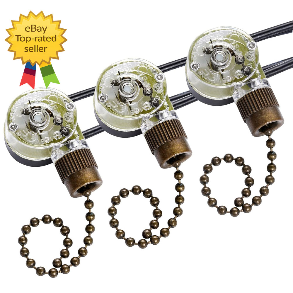 3 Pack Ceiling Fan Pull Chain Switch Zing Ear ZE 109 Two-Wire Light Switch Contr